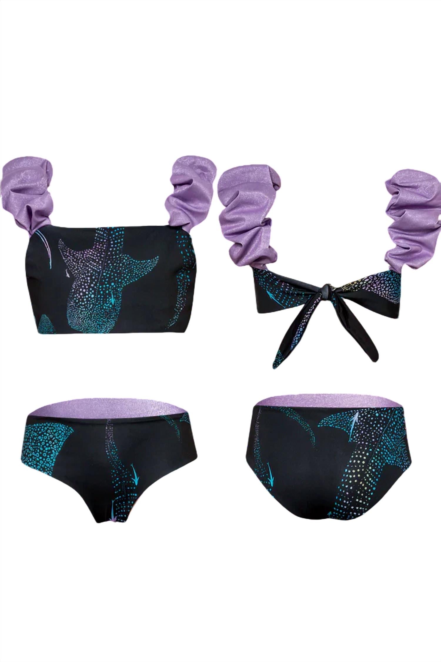 

Девушки бикини с пышными рукавами реверсивное черно-фиолетовое Pepita & Me