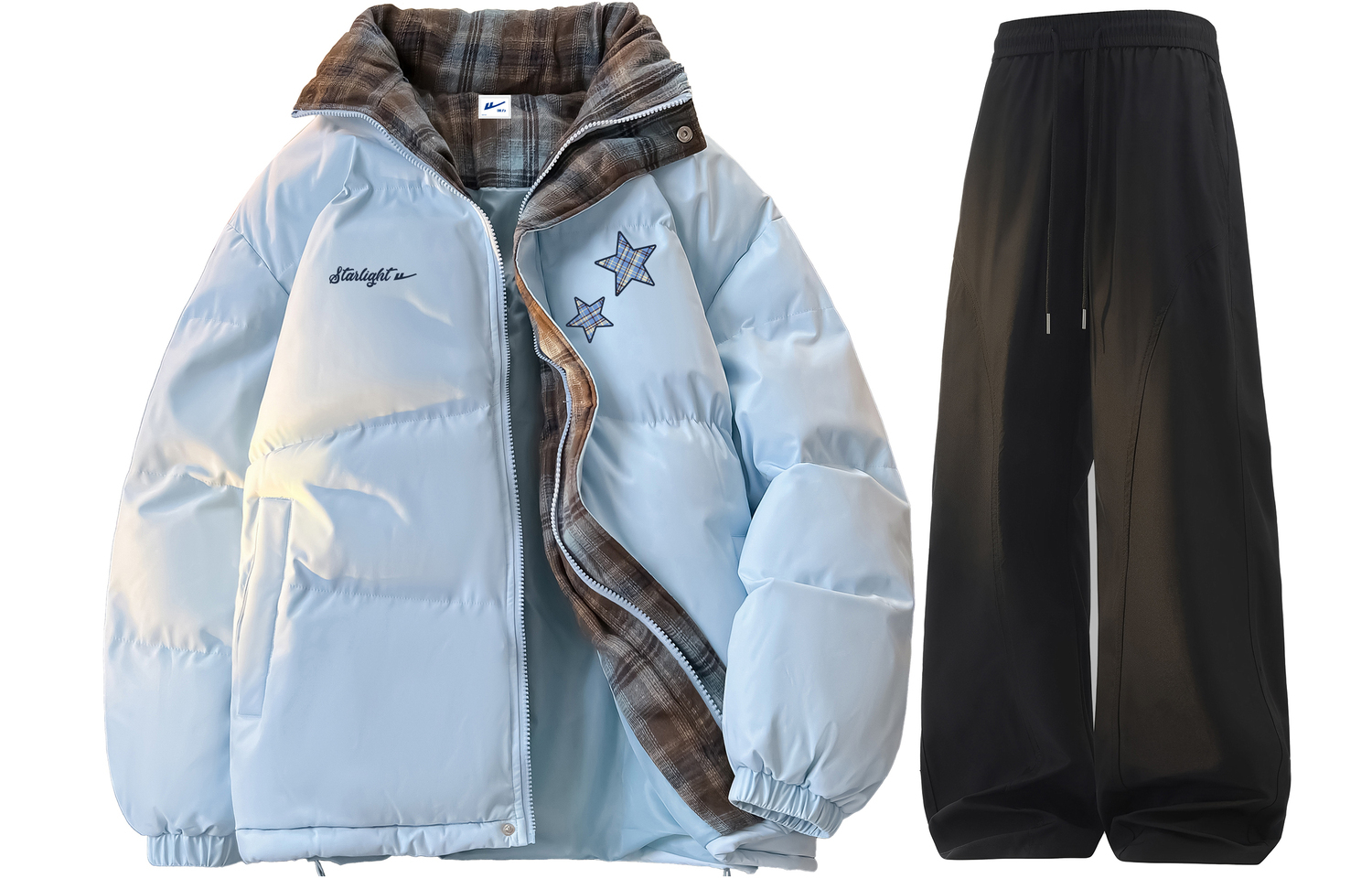 

Костюм Casual Unisex с воротником стойка, утепленный и на флисе WARRIOR, moonсветло-синий coat+черный pants[fleece-lined]