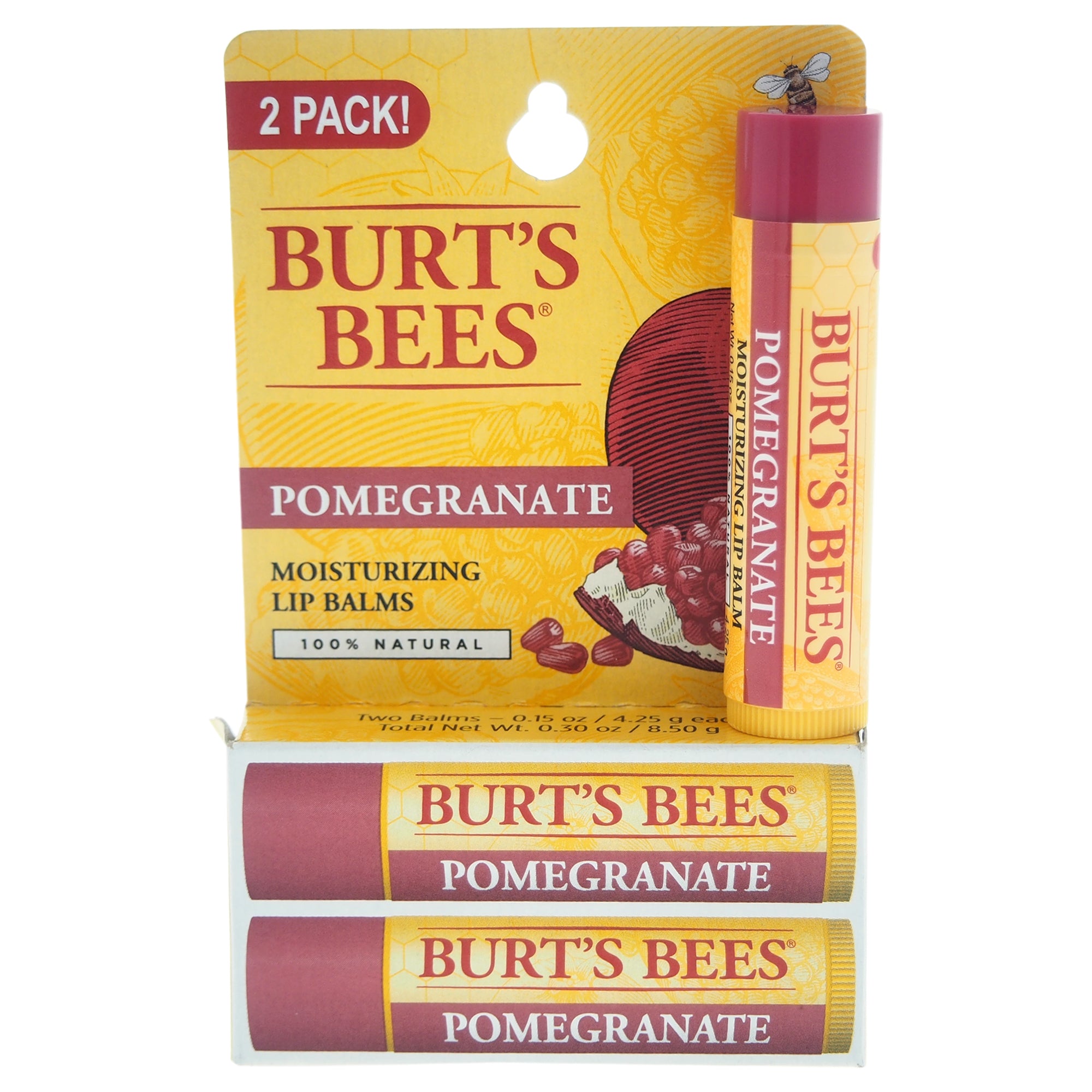 

Набор из двух увлажняющих бальзамов для губ Burts Bees с ароматом граната, подходит как для мужчин, так и для женщин - 2 бальзама по 0,15 унции, прозрачный