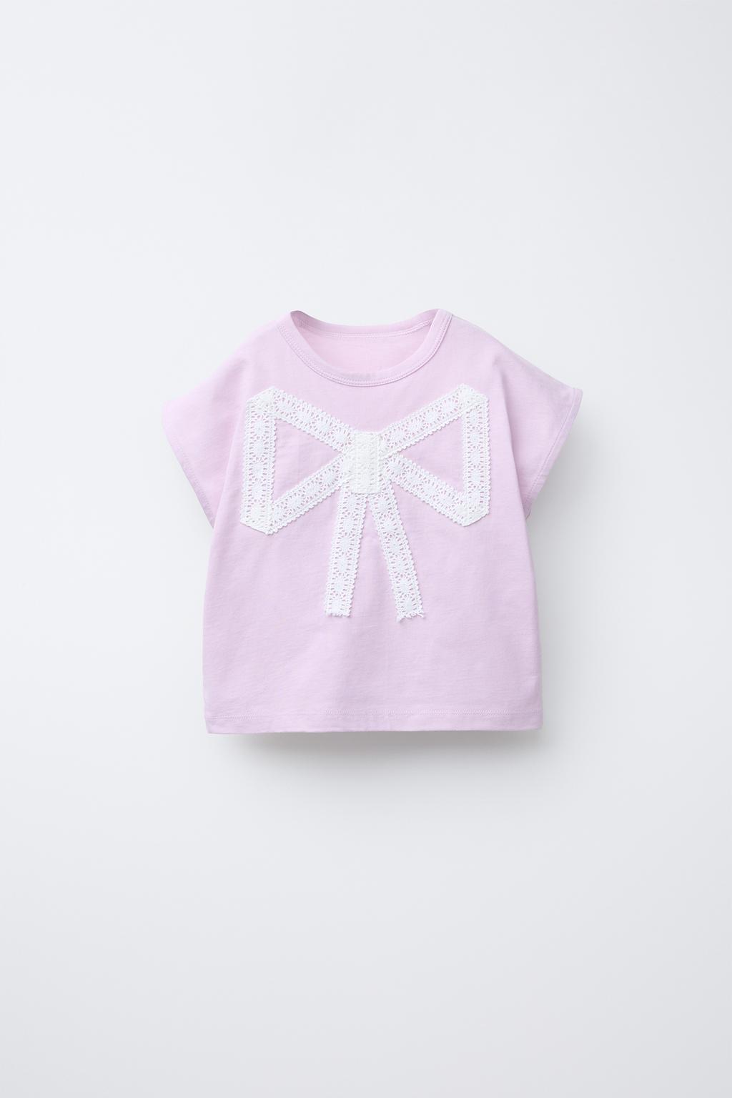 

Футболка с кружевным бантом ZARA, цвет Mauve