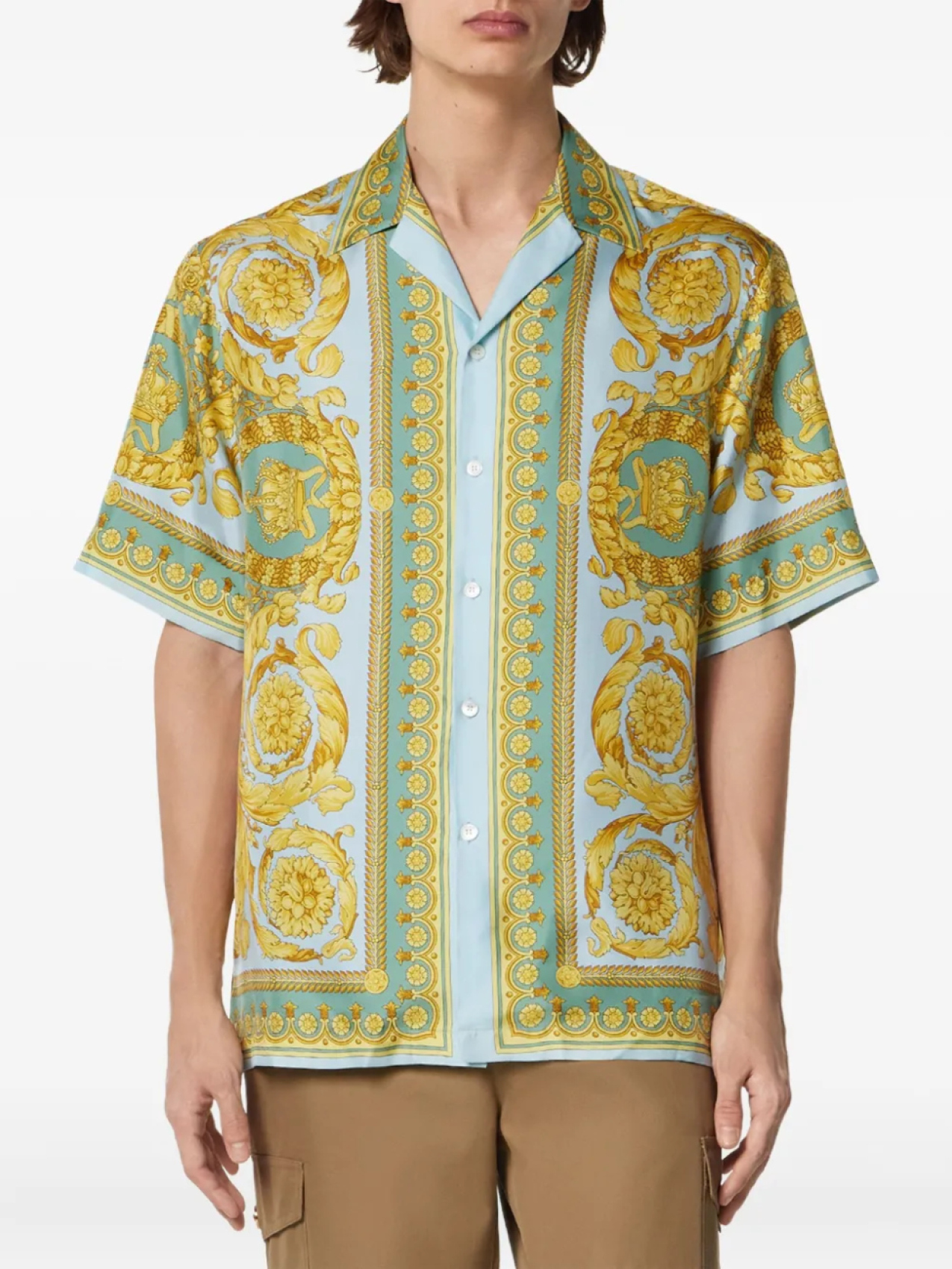 Рубашка с короткими рукавами и принтом Versace Barocco, зеленый — фото 3