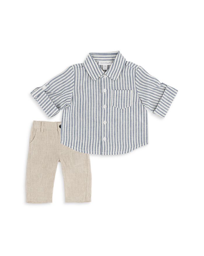 

Комплект из льняного топа и брюк для мальчиков - Baby Miniclasix, синий