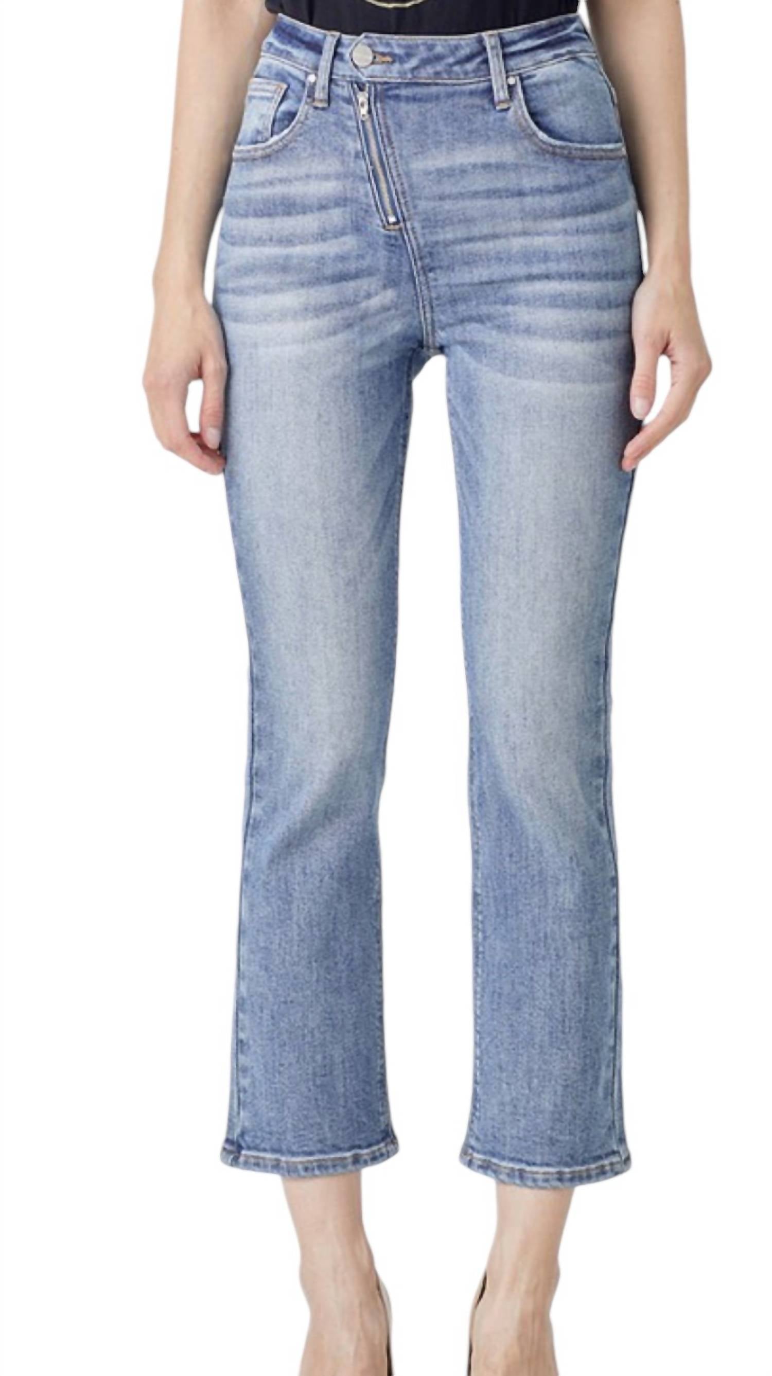 

Прямые джинсы с асимметричной молнией из светлого денима RISEN, цвет light denim