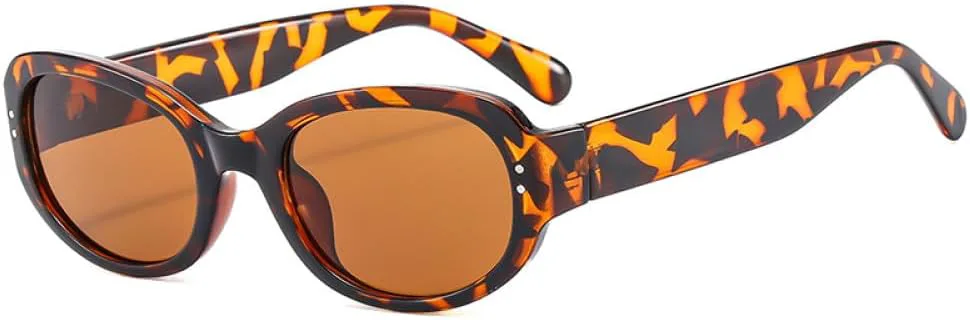 

Модные овальные солнцезащитные очки желейного цвета для женщин, ретро-очки с заклепками, панк-очки для мужчин (черно-серые, один размер) LXLHWN, Leopard Tea