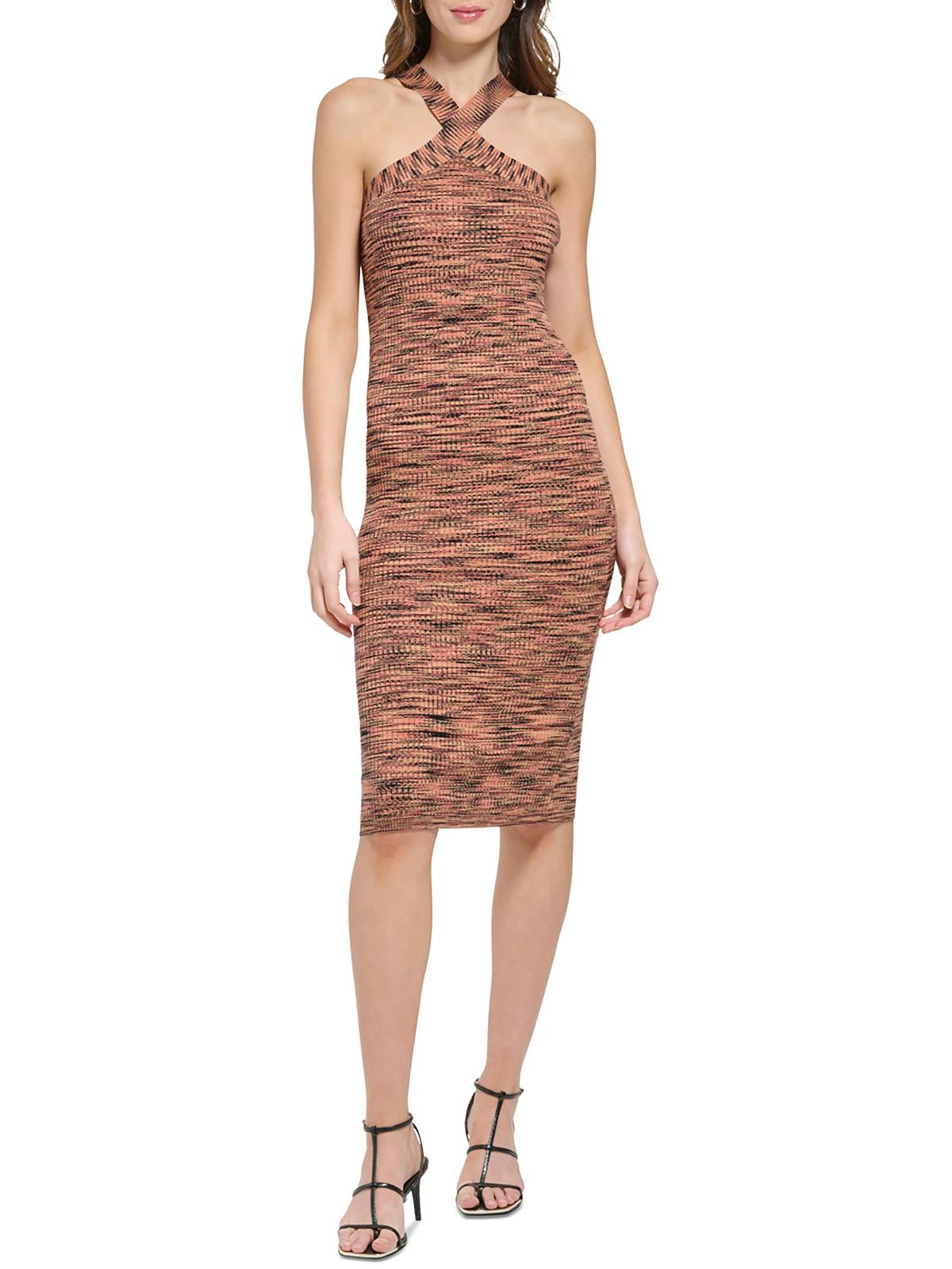 

Женское хлопковое платье миди в рубчик DKNY, цвет black/red ochre