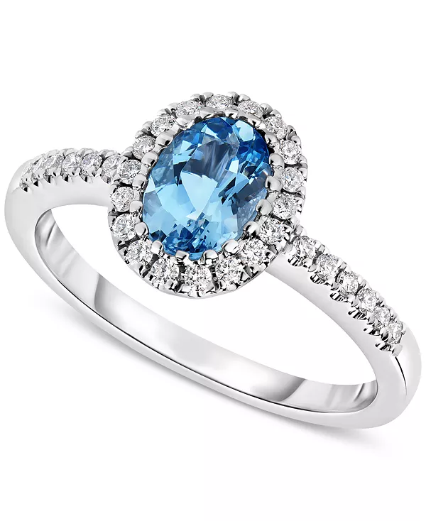 

Кольцо-Ореол с аквамарином (5/8 карата) и бриллиантом (1/5 карата) из 14-каратного белого золота Macy'S, aqua