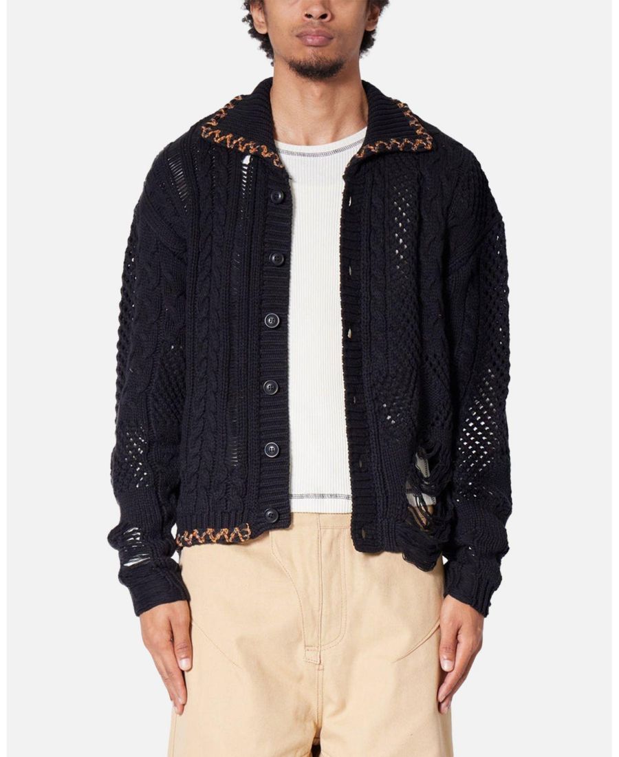 

Мужской кардиган крупной вязки с эффектом потертости mnml, No Color