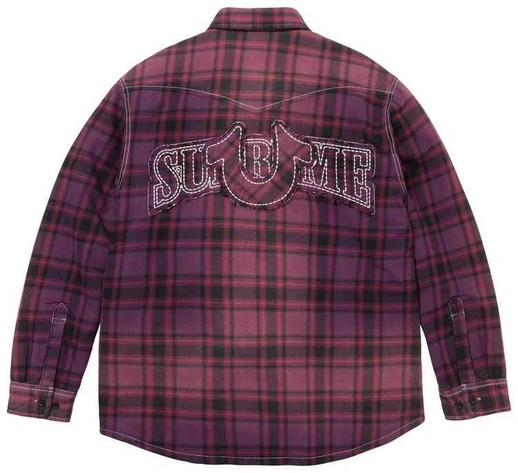 Стеганая клетчатая фланелевая рубашка Supreme x True Religion на подкладке, фиолетового цвета — фото 2