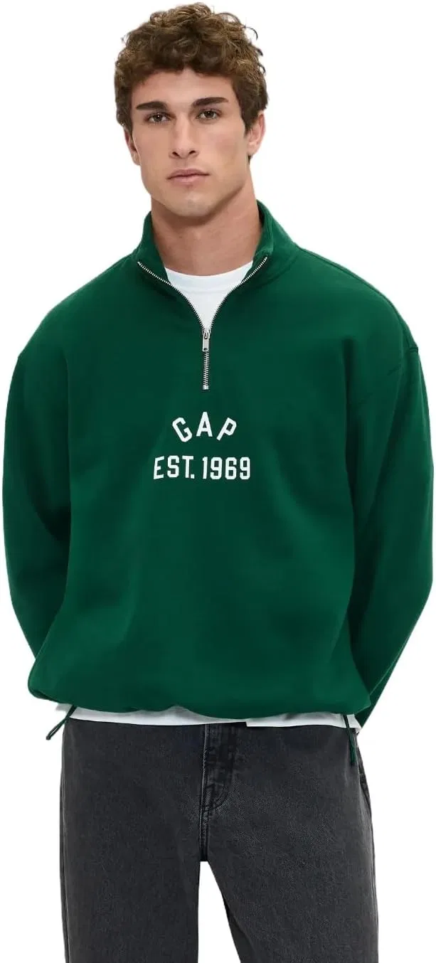 Мужская флисовая куртка GAP с логотипом, застежкой-молнией до середины груди и шнурком