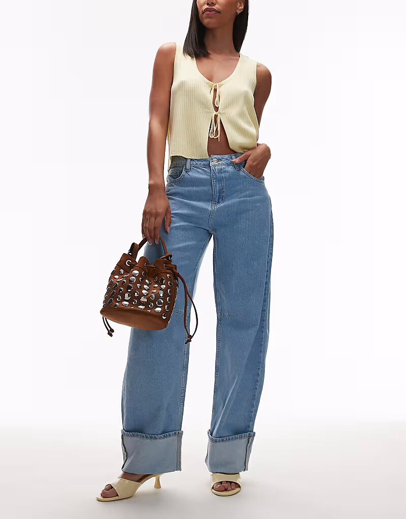 

Джинсы Topshop Barrel с подворотом, отбеливатель