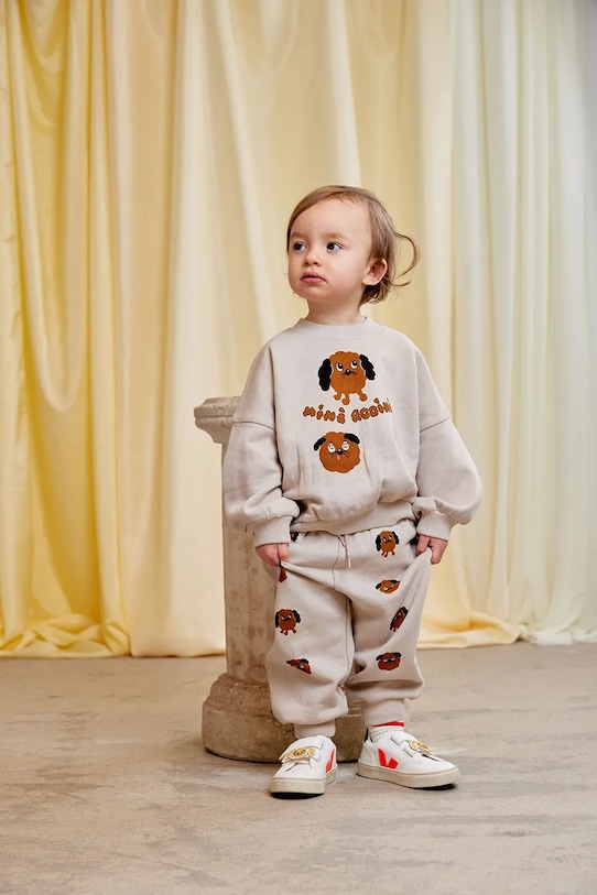 

Детская хлопковая толстовка с изображением собачек Mini Rodini, бежевый