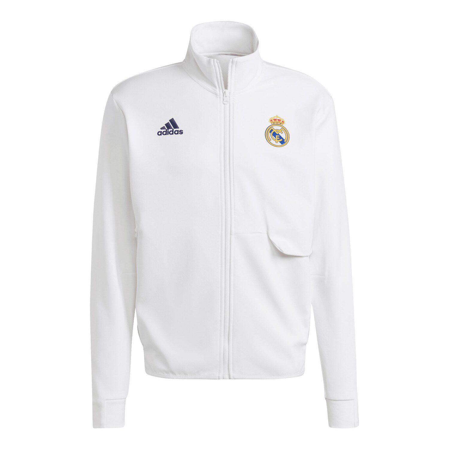 

Мужская белая куртка с молнией во всю длину Anthem Real Madrid 2023/24 adidas, Белый, Мужская белая куртка с молнией во всю длину Anthem Real Madrid 2023/24 adidas