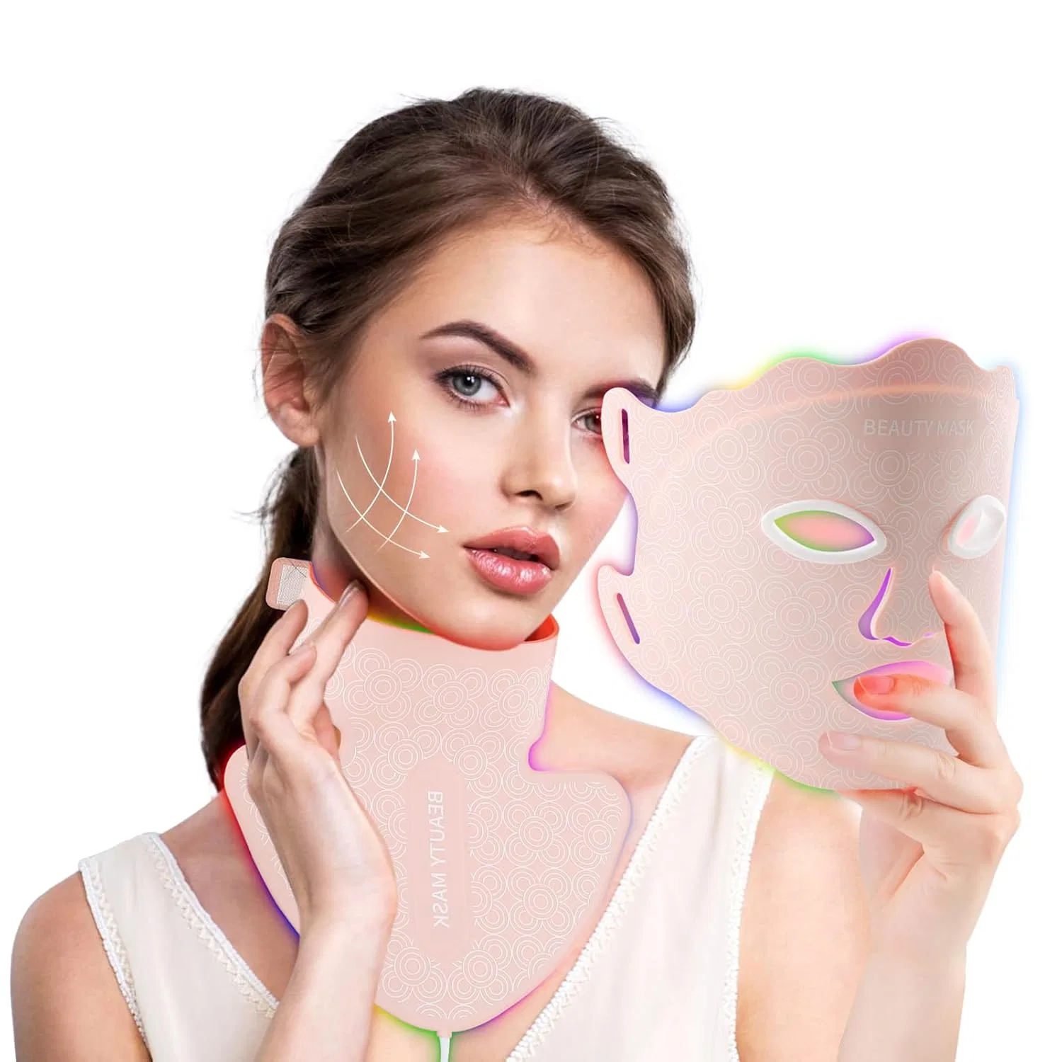 Маска для лица Usuielight — LED и шеи для светотерапии, 7 цветов, розовая , Pink, 203 г