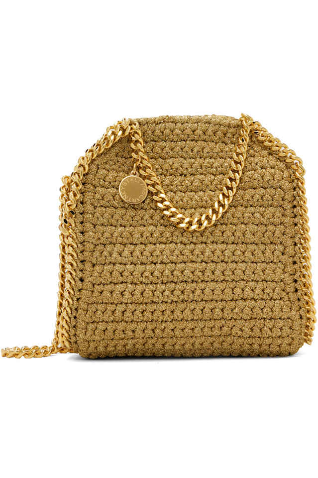 

Маленькая вязаная сумка-тоут Falabella с люрексом Stella Mccartney, золотой
