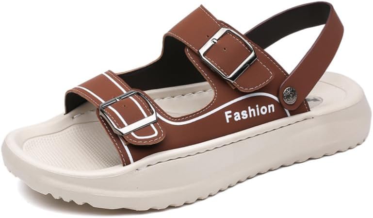 

Мужские кожаные сандалии для пеших прогулок с двумя ремешками и поддержкой свода Uzujbaa, шоколадный