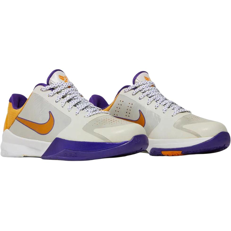 Nike Детские баскетбольные кроссовки Zoom Kobe 5 Low top, белые, фиолетовые и желтые — фото 4