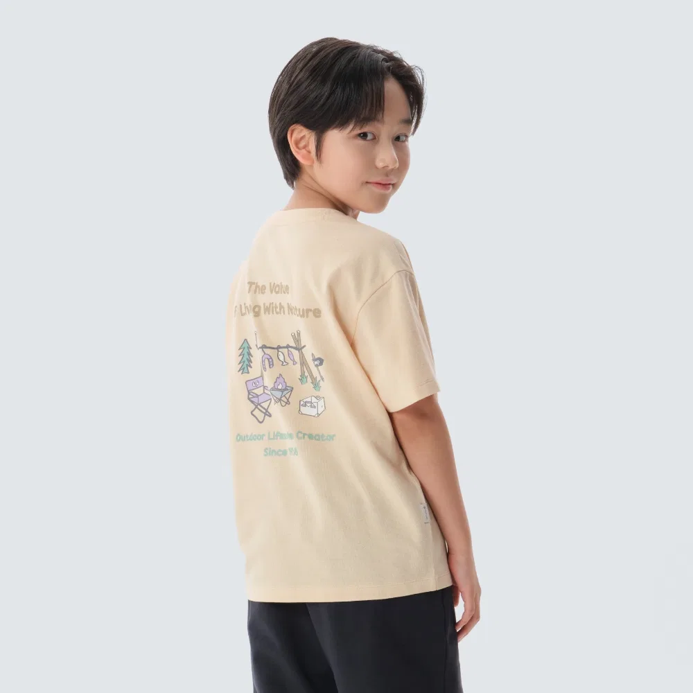 Детская футболка Sorona Camping с коротким рукавом, светло-жёлтая, от Snowpeak Apparel Kids