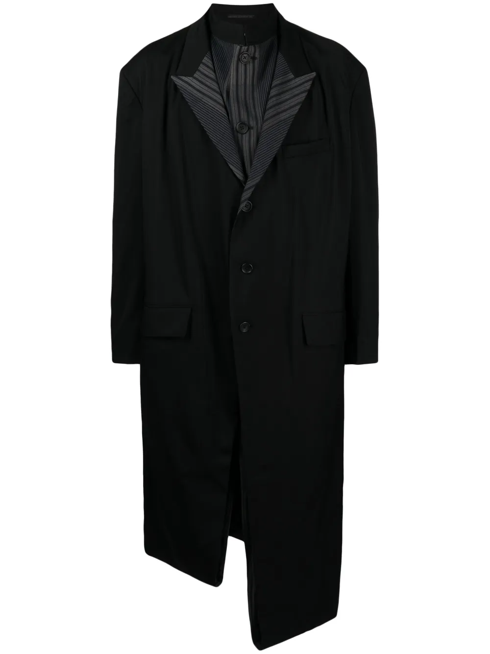 

Пальто асимметричного кроя с полосатой подкладкой Yohji Yamamoto, черный