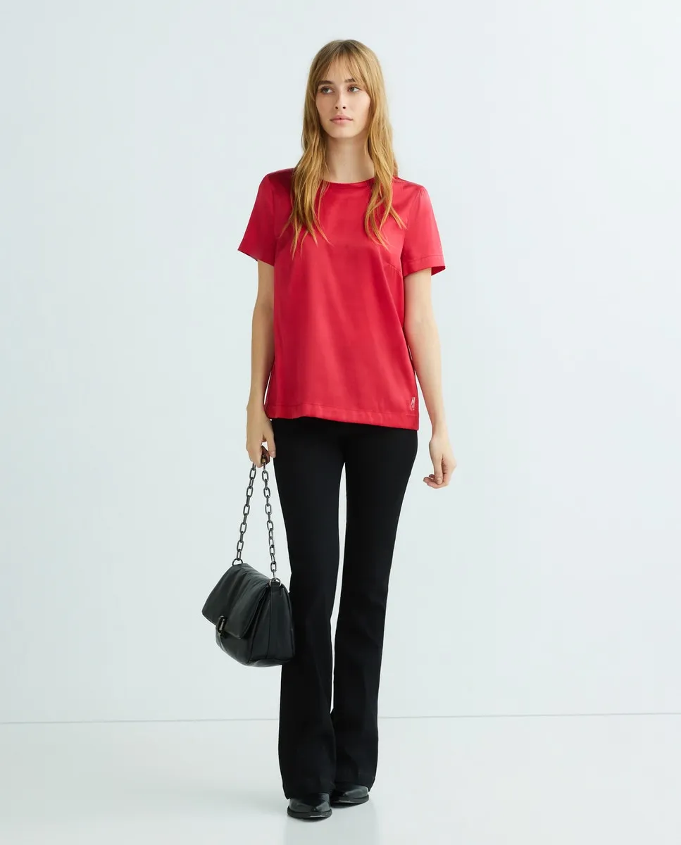 

Женский короткий рукав шелковый топ с клубничным принтом Marciano By Guess, красный