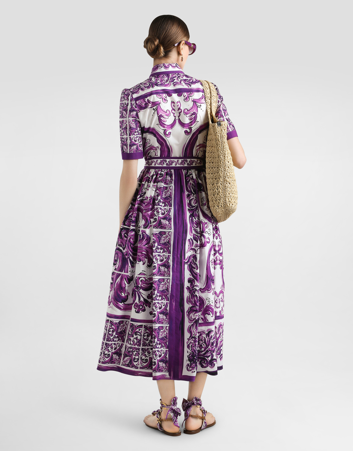 Сорочечное платье из поплина с принтом «майолика» Dolce & Gabbana, мультиколор — фото 3