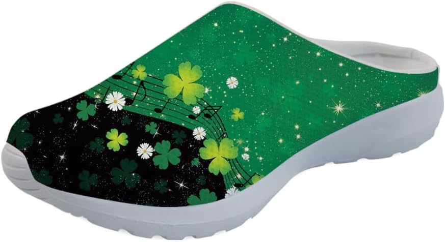 

Женские мюли-кроссовки Forchrinse Tropical Hibiscus Palm с сеткой, легкие и дышащие, для прогулок, St Patrick's Day Leaves Music Note