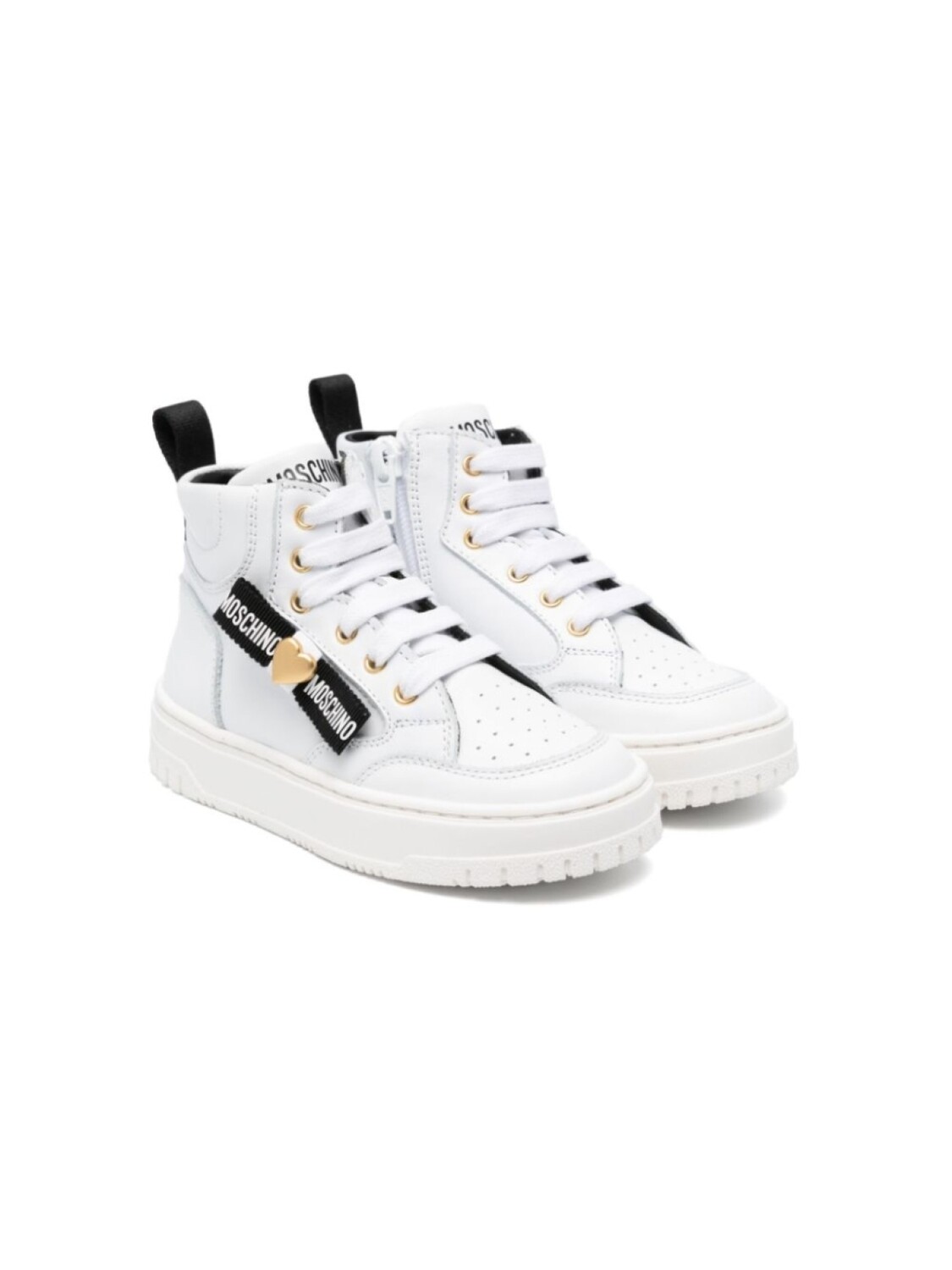 

Кожаные кроссовки Moschino Kids с логотипом на ленте, белый