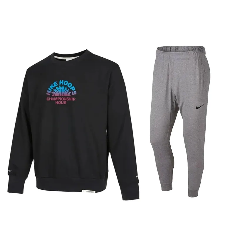 Повседневная спортивная одежда Unisex Crew Neck Moderate Nike, clothing set (черный top+серый pants)