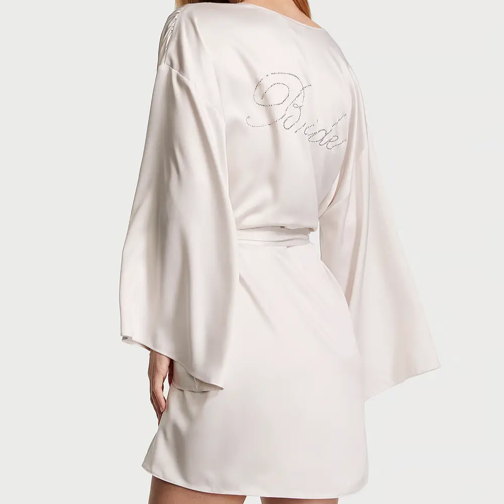 Блузка невеста с отделкой атласная короткая пижамный халат женский Coconut White Victoria's Secret, Coconut White/Coconut White — фото 3