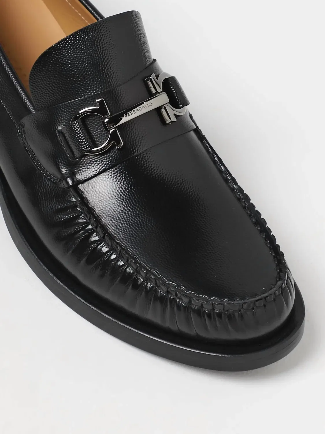 Salvatore Ferragamo Мужские кожаные мокасины темно-синего цвета — фото 4