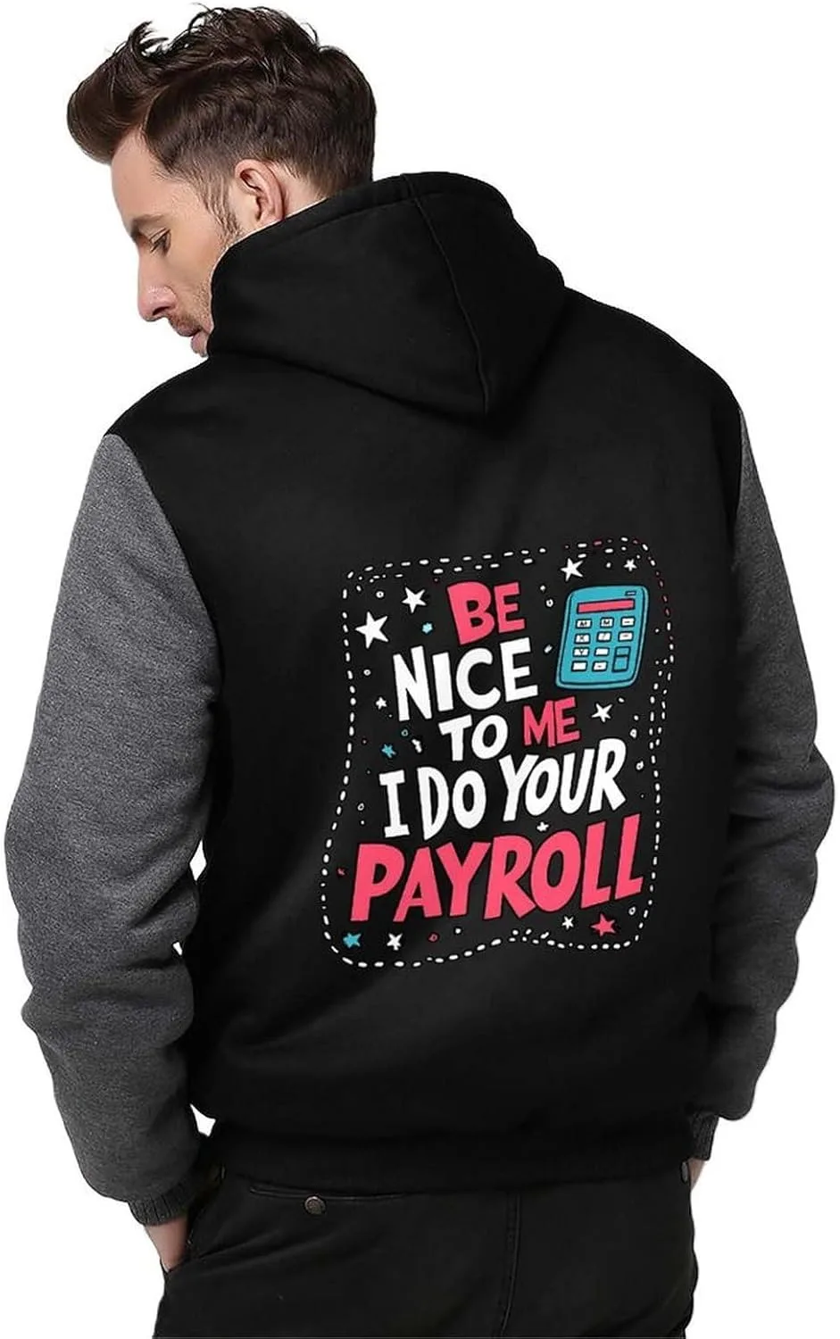 Be Nice To Me I Do Your Payroll Теплый мужской худи толстовка утепленная флисовая куртка с карманами на зиму Generic, серый — фото 2