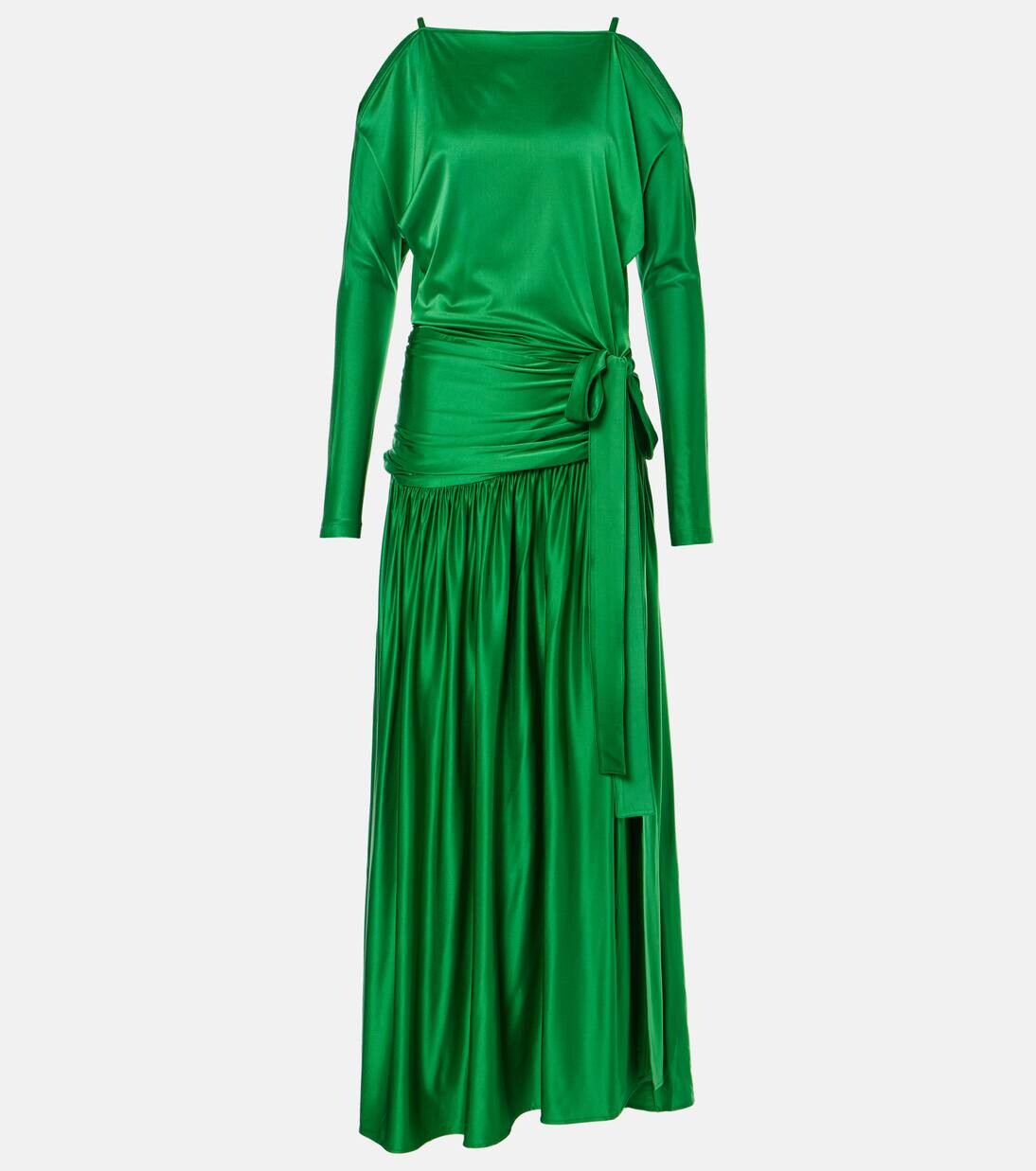 

Платье из атласа со сборками Rabanne, цвет vert emeraude