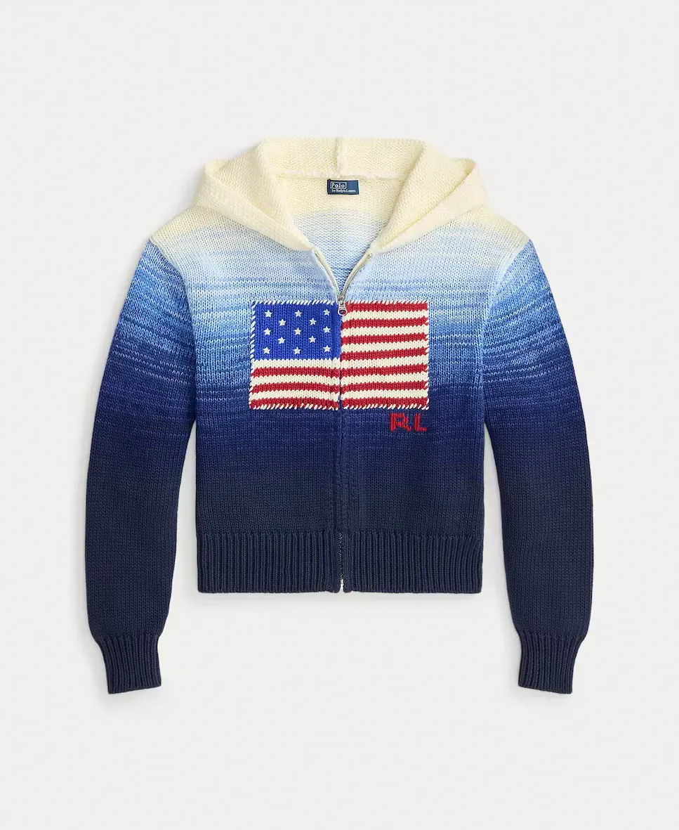 Женский кардиган с застежкой-молнией деграде с флагом Polo Ralph Lauren, синий — фото 4