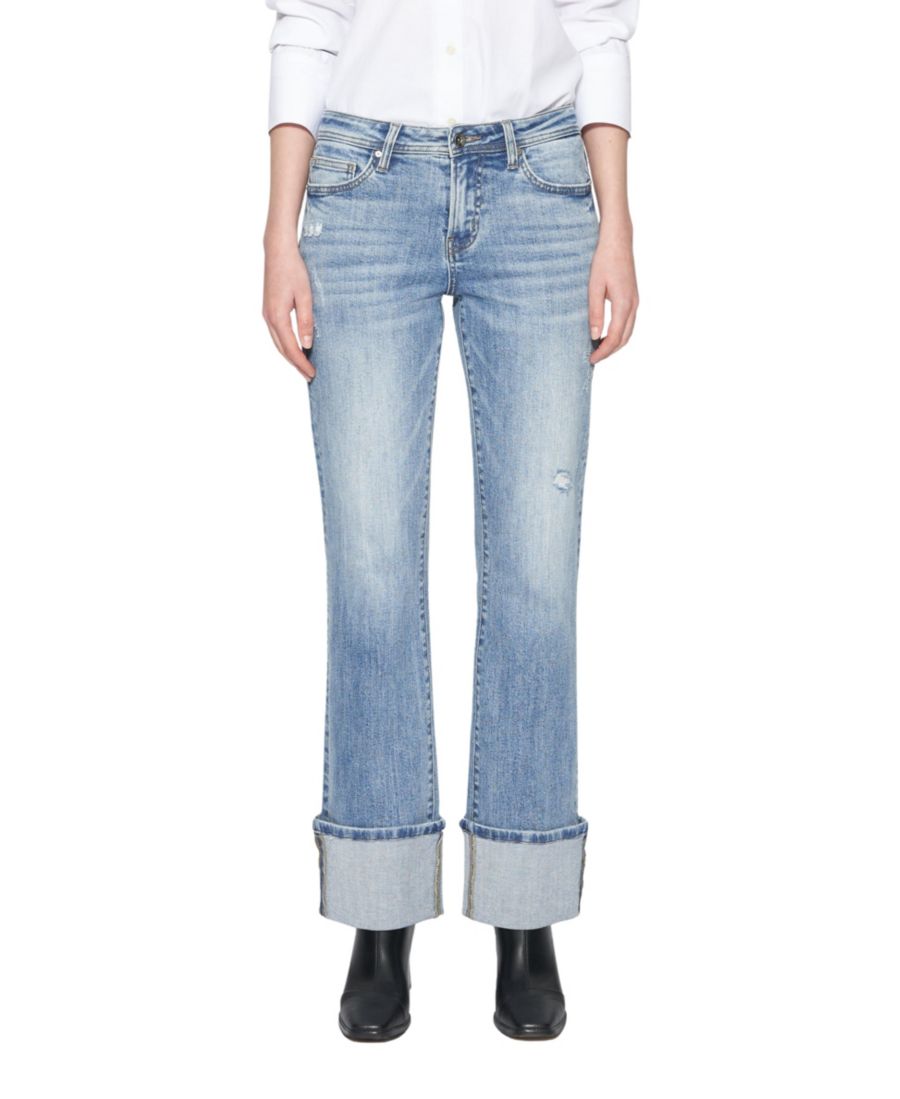 

Женские джинсы средней посадки прямого кроя с подворотами и потертостями BAYEAS, Stellar