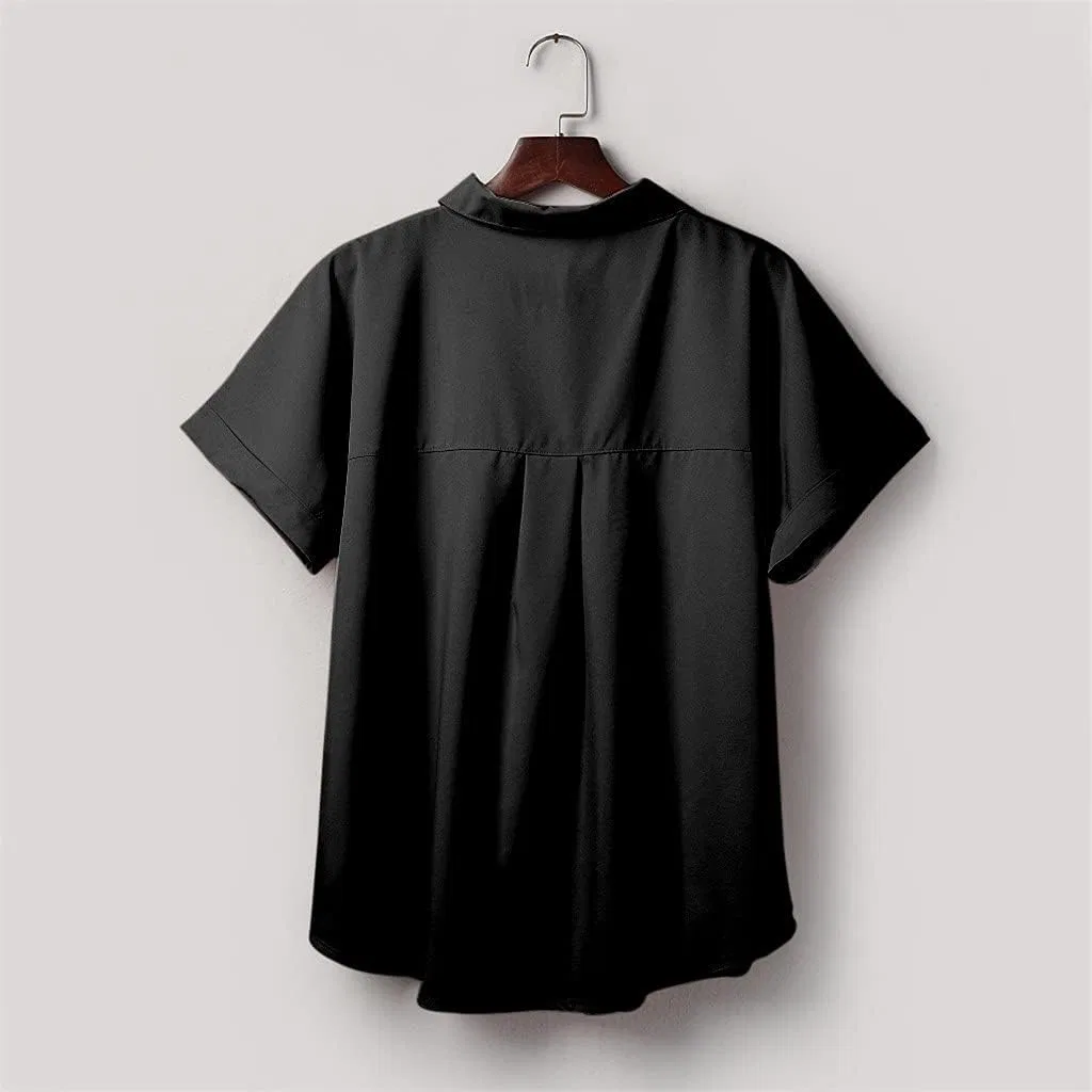 Блуза с V-образным вырезом, короткий рукав, Polyester, черный — фото 3