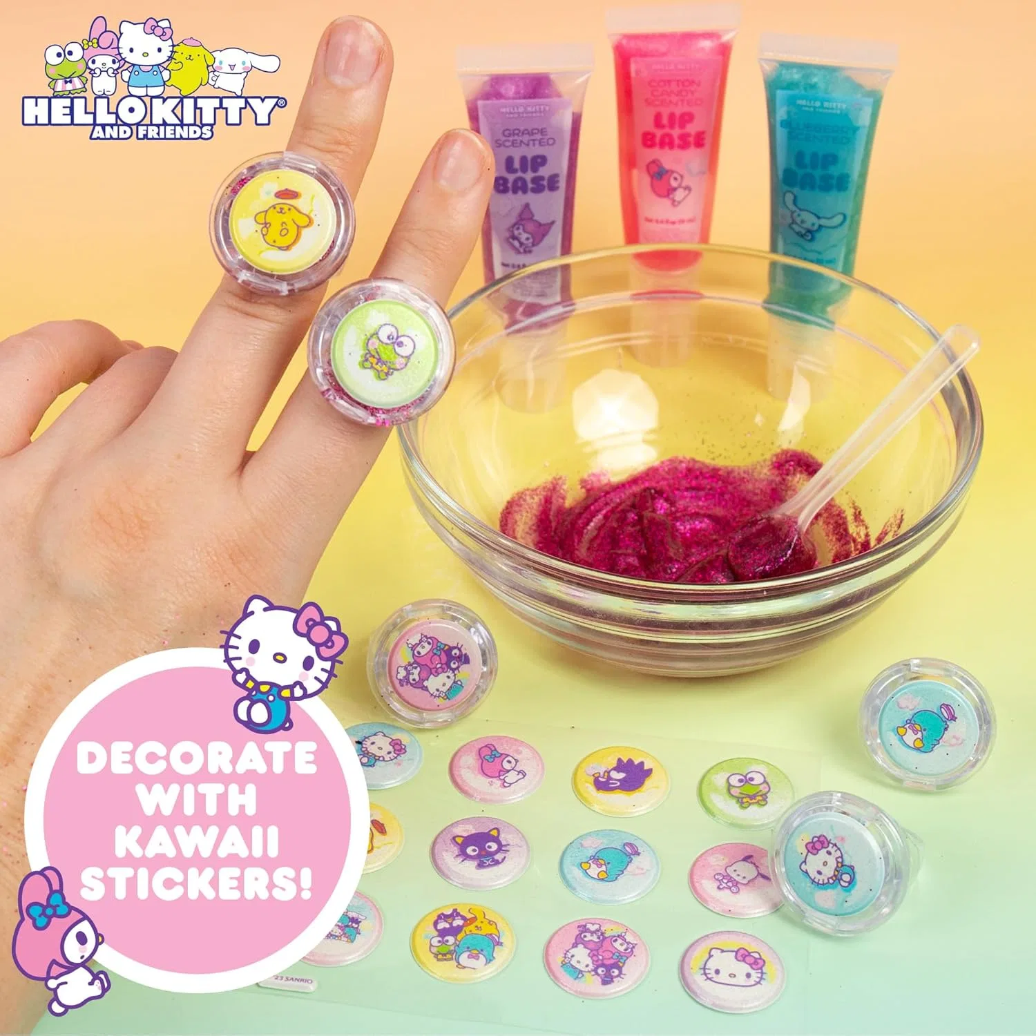 Набор для создания блеска для губ Sanrio Hello Kitty and Friends Shi ммer Lip Gloss Making Kit, 5 колец, мультиколор Horizon Group, Usa — фото 4