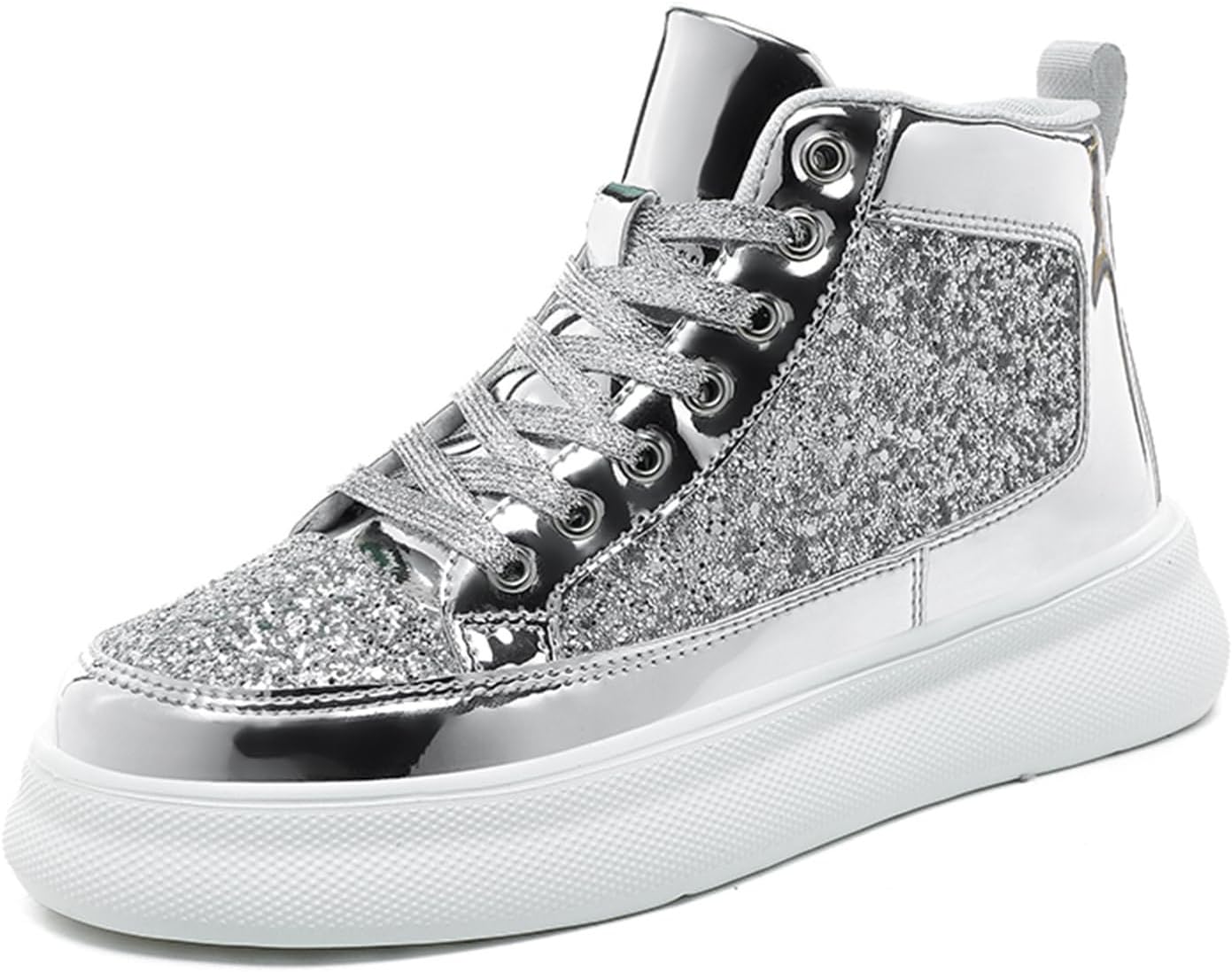 

Мужские модные кроссовки высокие для скейтборда и прогулок, стильные спортивные повседневные блестящие туфли для мужчин Spwagym, серебро