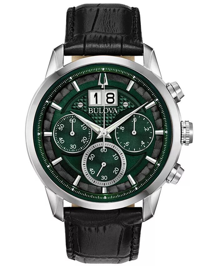 

Мужские часы с хронографом Sutton, черный кожаный ремешок, 44 мм Bulova