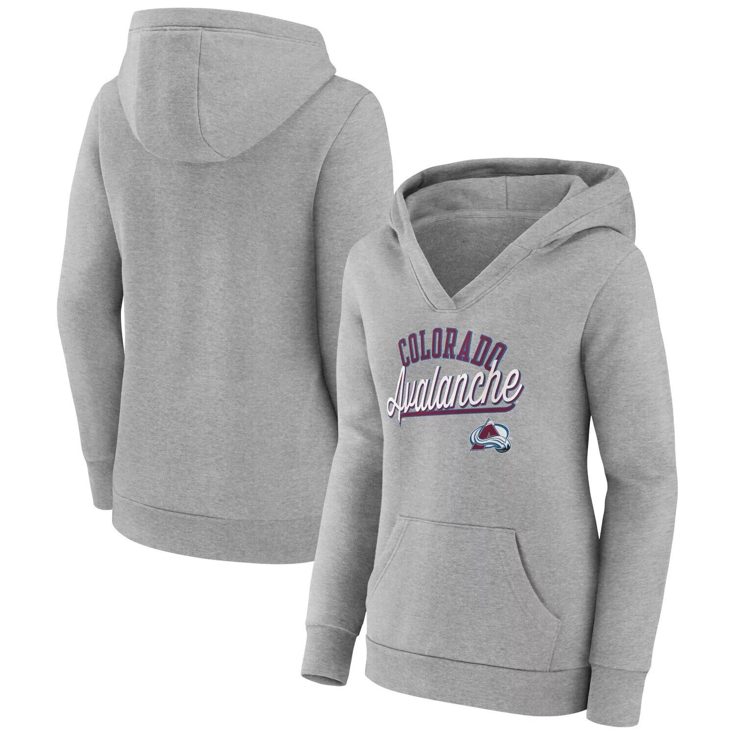 

Женский серый пуловер с капюшоном Fanatics Colorado Avalanche Simplicity Crossover с v-образным вырезом Fanatics
