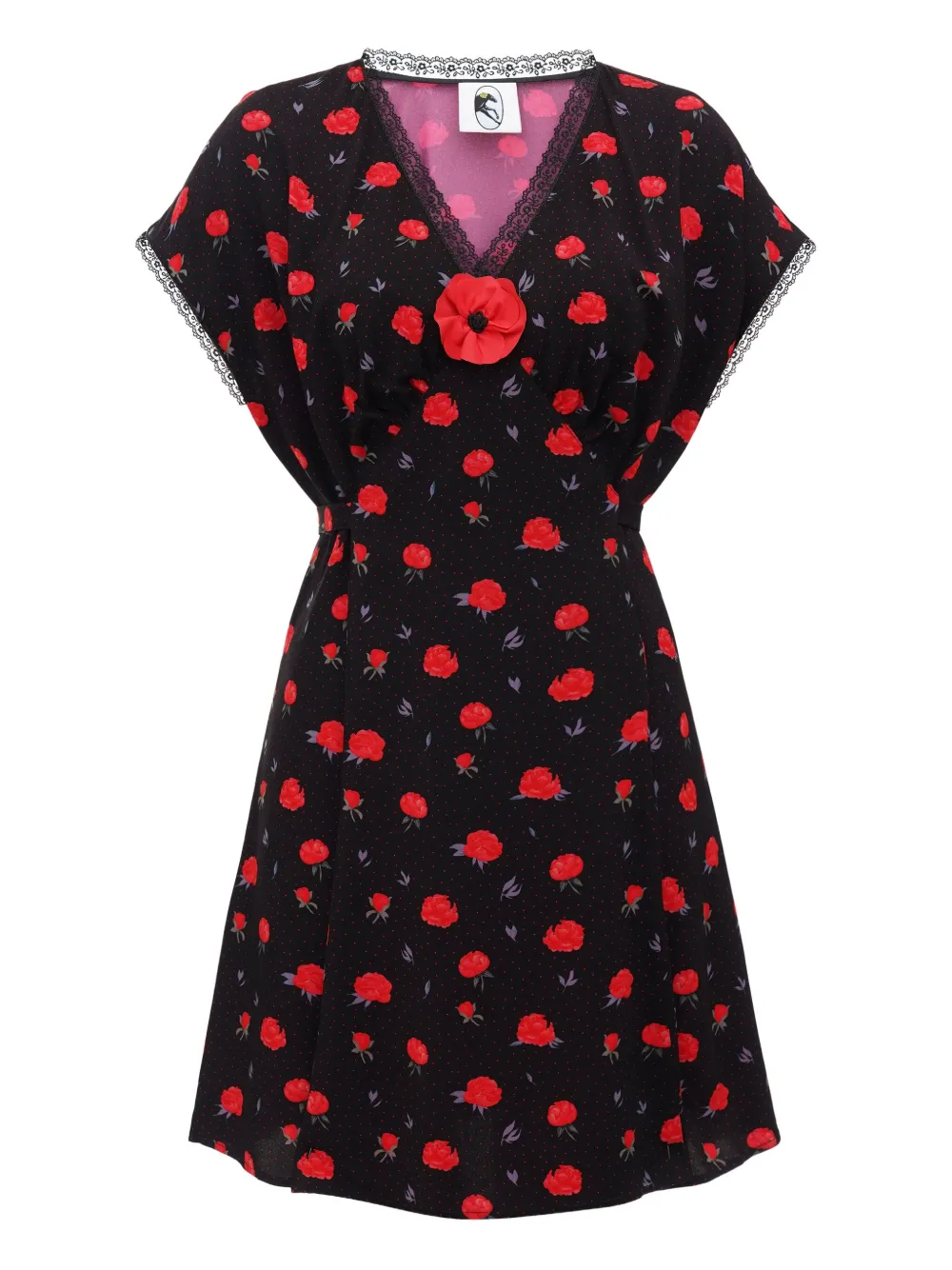 

Мини-платье Poppi с принтом "Маки" Sleeper, черный