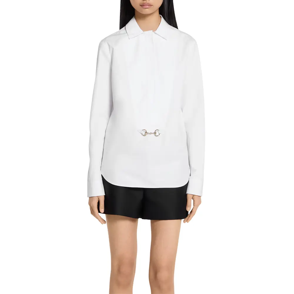 Рубашка Horsebit Detail Long Sleeve Poplin Shirt GUCCI, белый — фото 4