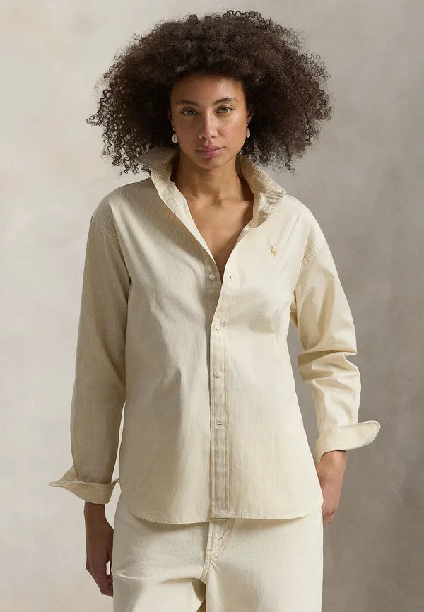 Свободная полосатая хлопковая рубашка-блузка на пуговицах Polo Ralph Lauren, 2000D Polo Tan-White
