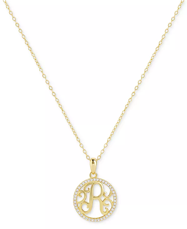 

Кулон с монограммой R из кубических цирконий, паве, 18 дюймов, ожерелье из 18-каратного золота на основе стерлингового серебра, созданное для Macy's. Giani Bernini, gold