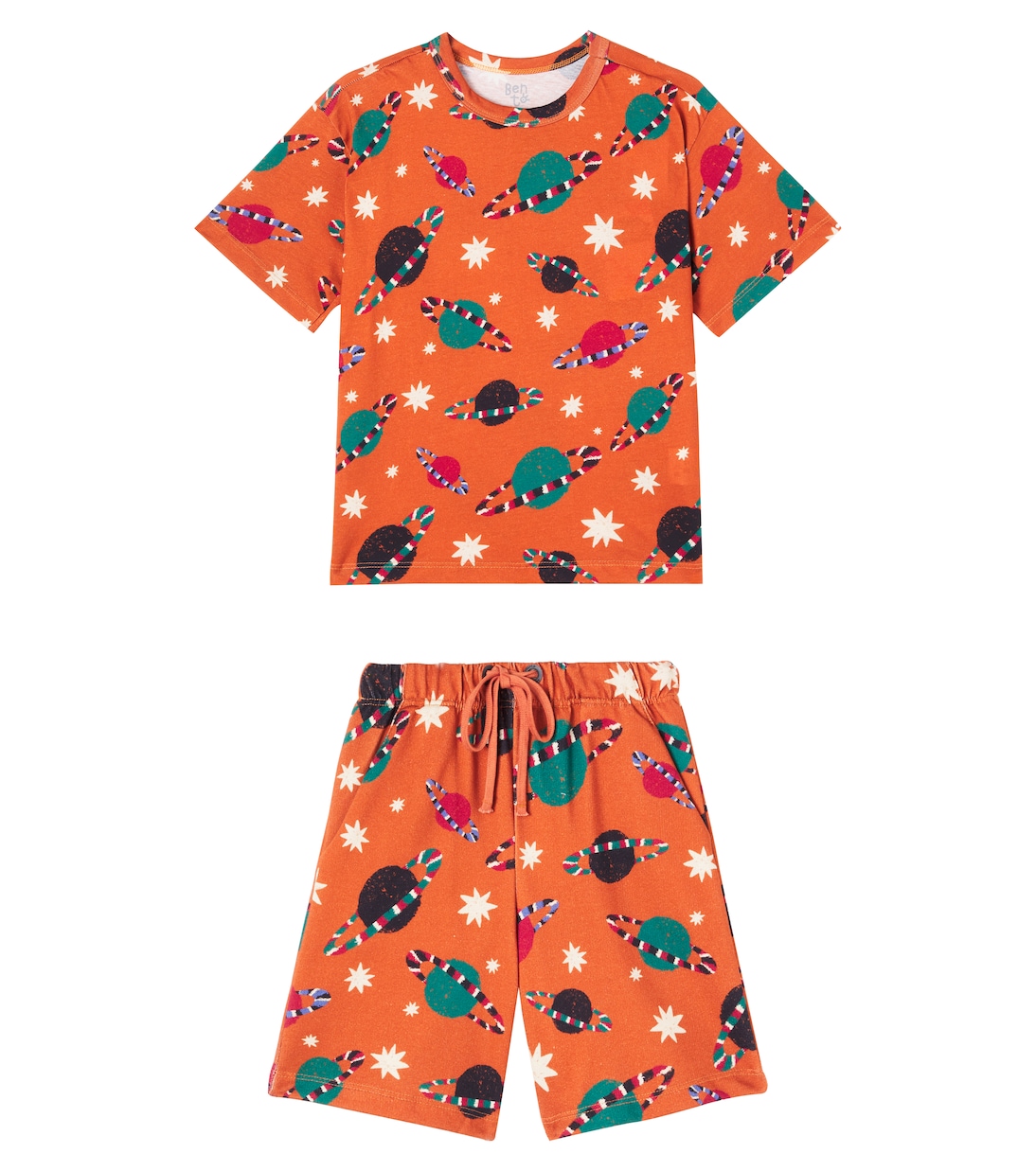 

Комплект из футболки с принтом и шорт Fábula, Est Planetonico Fundo Marrom