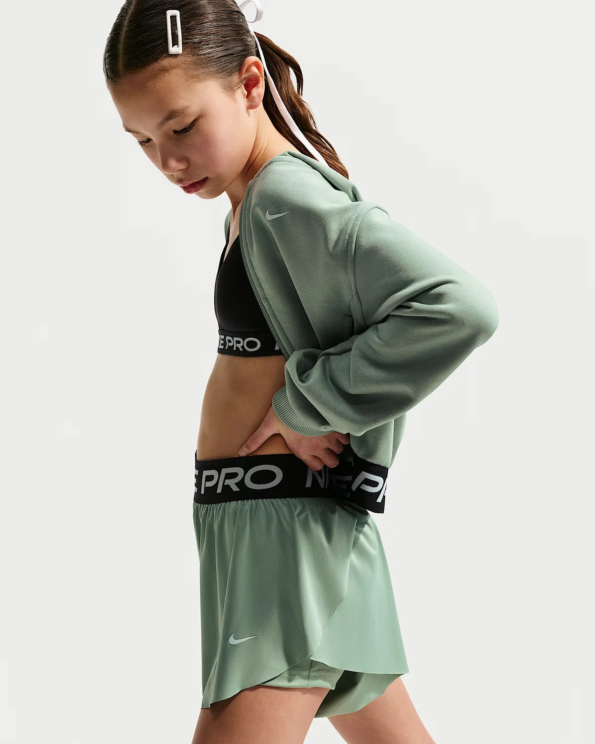 Детские (девочки) шорты Nike Pro Dri-FIT 2-in-1, Steam/Black/White — фото 4