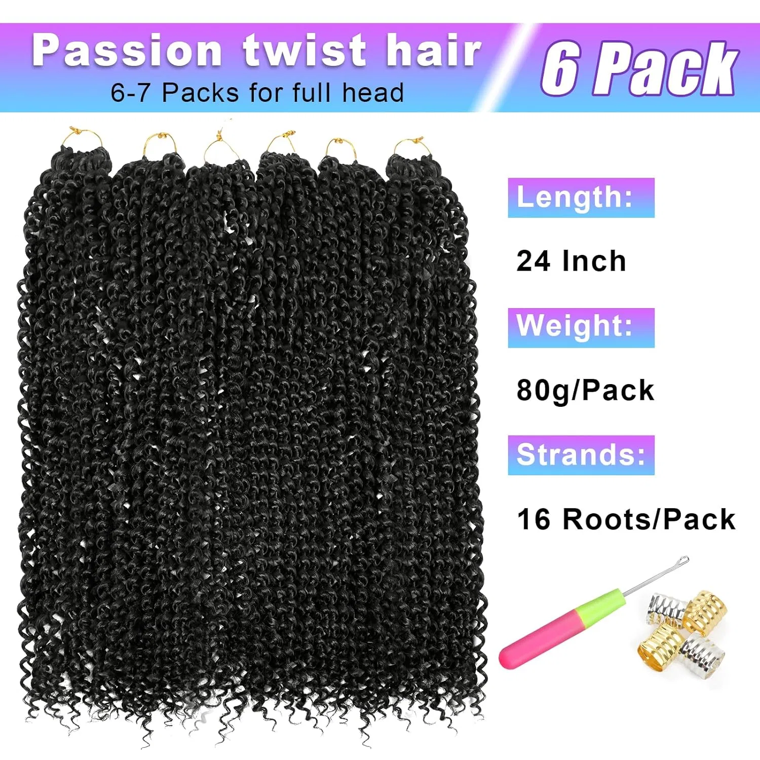 Искусственные волосы для плетения «Passion Twist» 24 дюйма Beyond The Beauty, 1B — фото 2