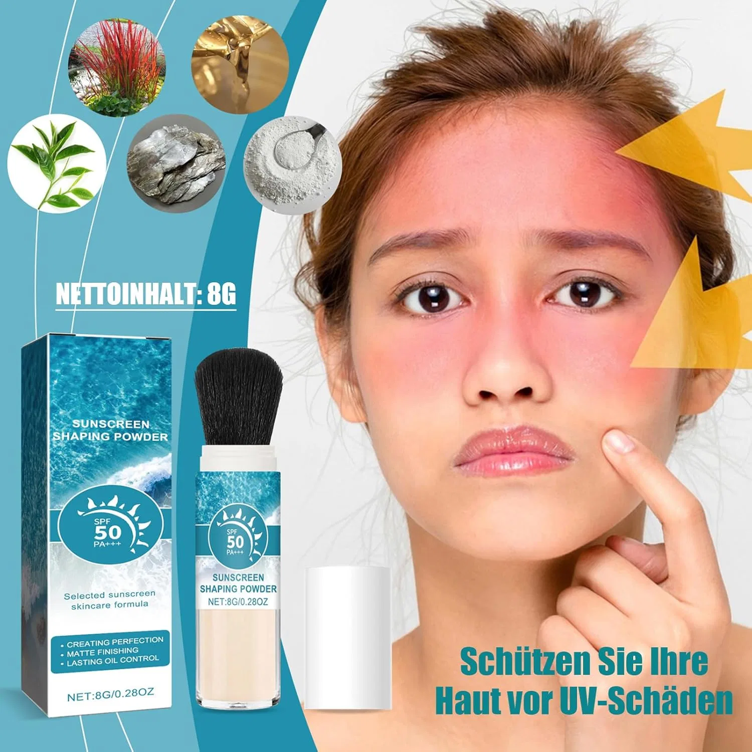 Минеральная солнцезащитная пудра SPF 50 с кистью Eonfave, Translucent — фото 3