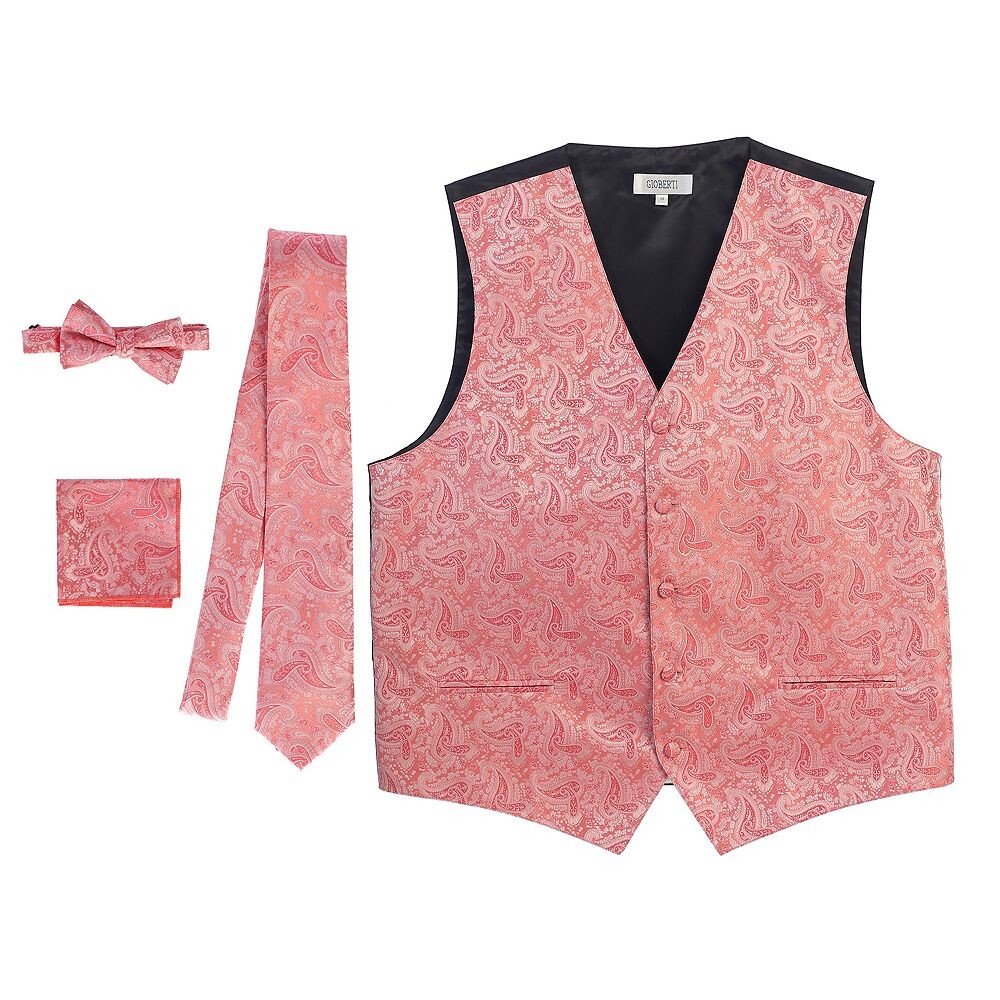

Мужской формальный жилет Gioberti из 4 предметов с узором пейсли, галстук-бабочка и нагрудный платок, коралловый