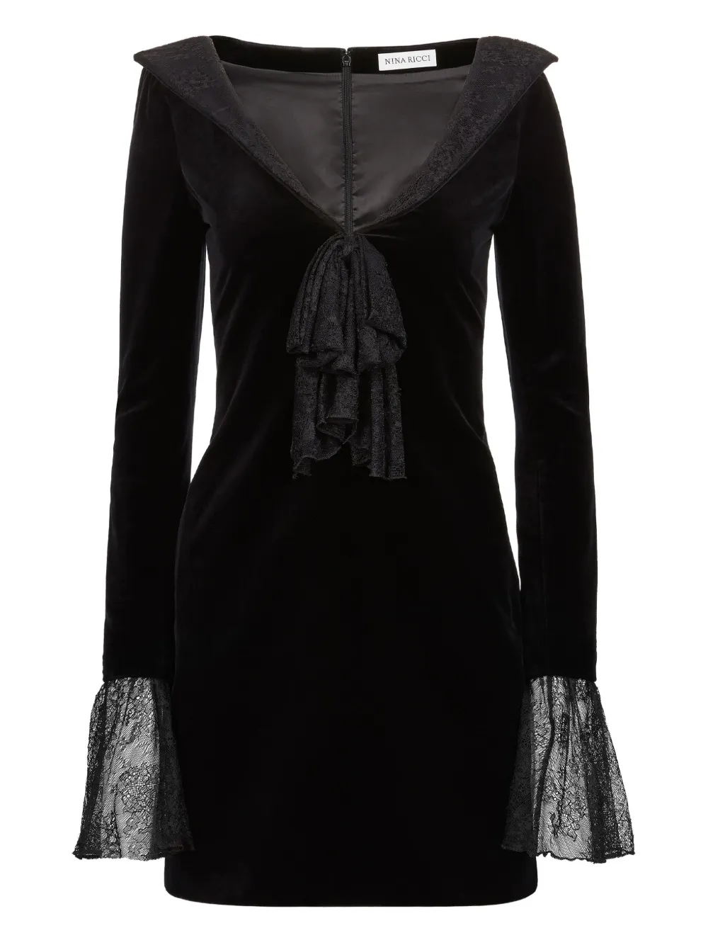 

Бархатное платье мини с кружевом Nina Ricci, черный
