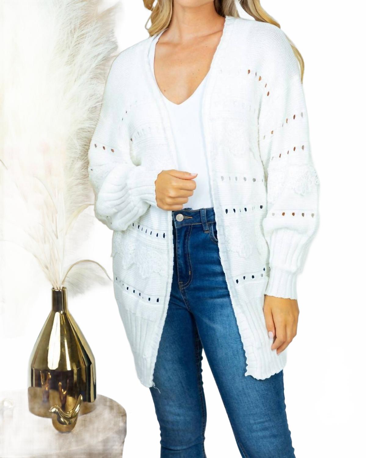 

Женский кардиган с открытым передом и люверсами цвета белой березы White Birch, White Birch