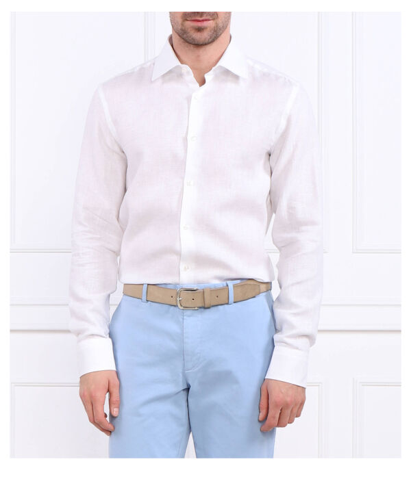 

Льняная рубашка h-hank-kent-c1-214 Slim fit Boss, белый